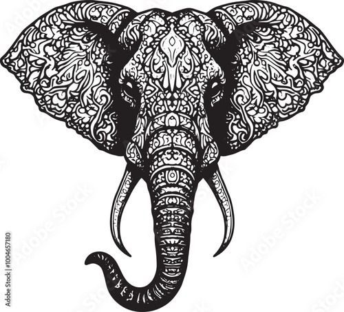 Intricate Elephant Head Mandala | Detailed Black and White Tribal Elephant Illustration | Boho Art Design for Tattoos, Prints & Home Decor photo