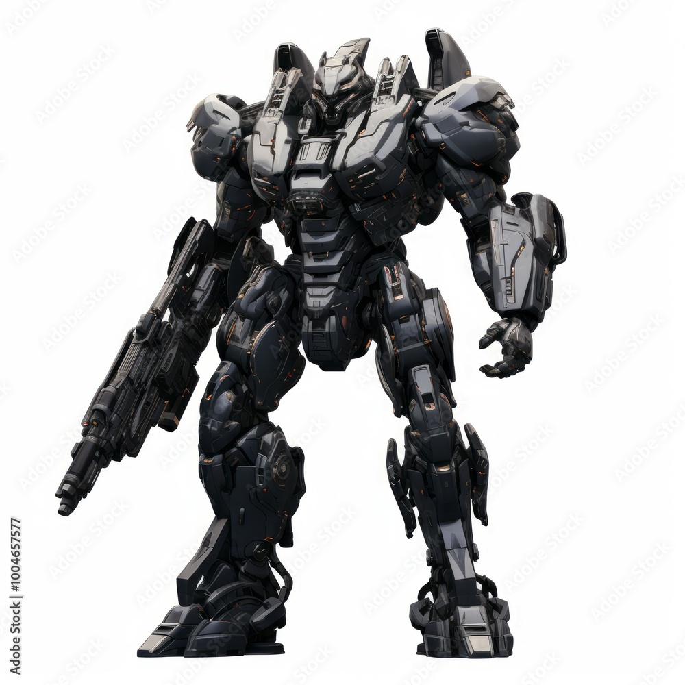 Iron robot warrior on white background Created with Generative AI technology. Iron robot warrior on white background Created with Generative AI technology.