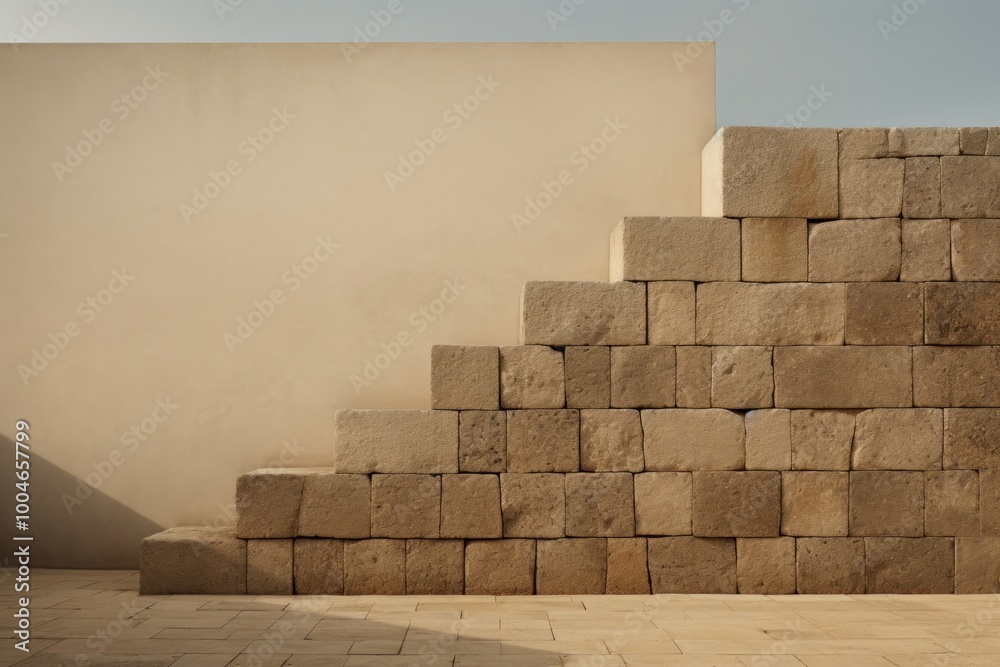 Obraz premium Stone wall empty scene architecture staircase building.