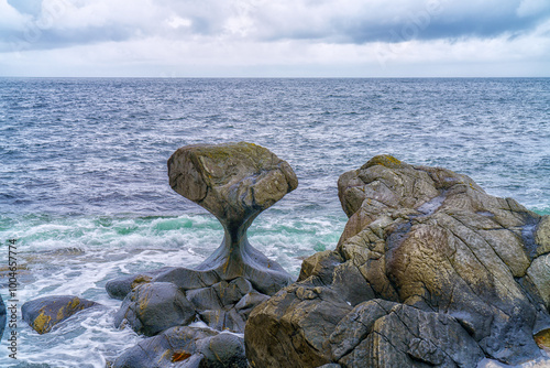 Majestic kannesteinen rock at sunset along the norwegian coastline photo