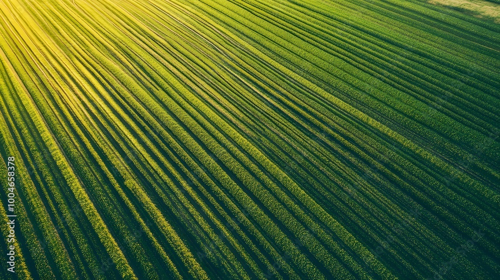 Fototapeta premium aerial view of cultivated green agricultural farmland fields background.generative ai