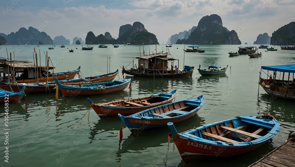 Fishing boats on wooden piers at Koh Panyee. Fishing boats on wooden piers at Koh Panyee.