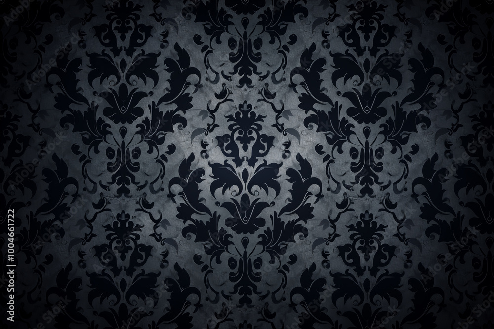 A dark, elegant damask pattern featuring intricate floral and scroll designs. The background is a subtle gradient, enhancing the depth of the pattern. Suitable for wallpapers or textile designs. A dark, elegant damask pattern featuring intricate floral and scroll designs. The background is a subtle gradient, enhancing the depth of the pattern. Suitable for wallpapers or textile designs.