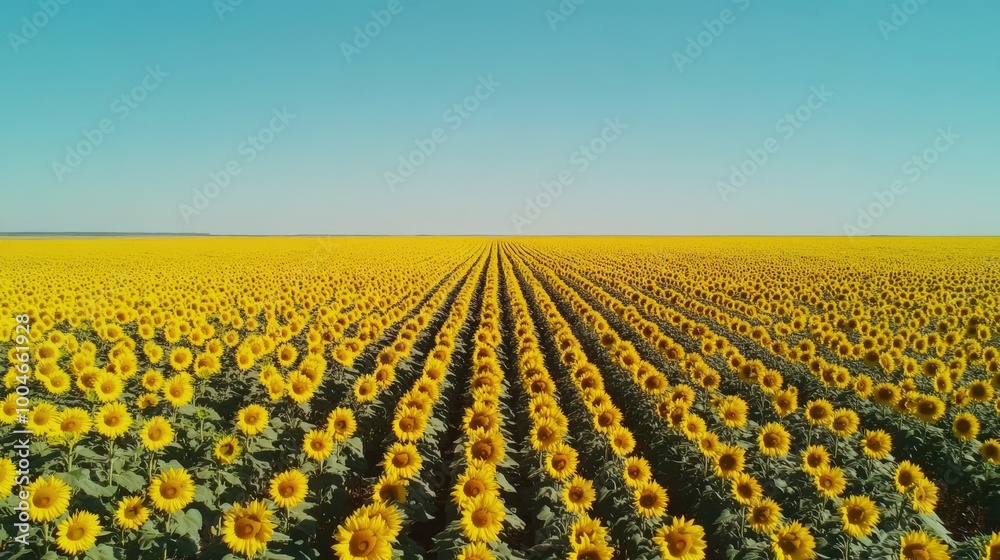 Vast field of sunflowers under a clear blue sky. Vast field of sunflowers under a clear blue sky.