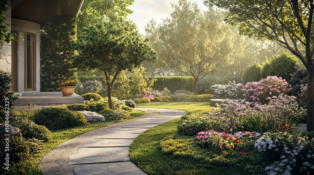 Fototapeta premium A breathtaking fusion of nature and architecture, where stunning landscapes harmonize with magnificent structures to create a scene of serene beauty