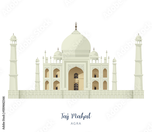 Taj Mahal -  an Ivory-White Marble Mausoleum in Agra - Stock Illustration
