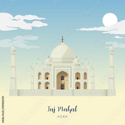Taj Mahal -  an Ivory-White Marble Mausoleum in Agra - Stock Illustration