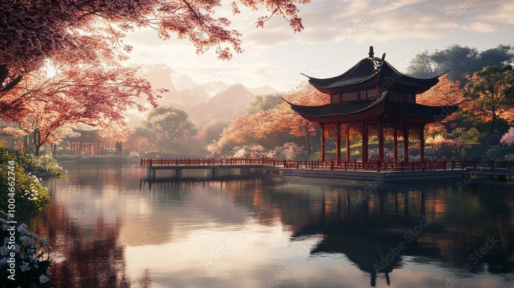 Obraz premium A breathtaking fusion of nature and architecture, where stunning landscapes harmonize with magnificent structures to create a scene of serene beauty