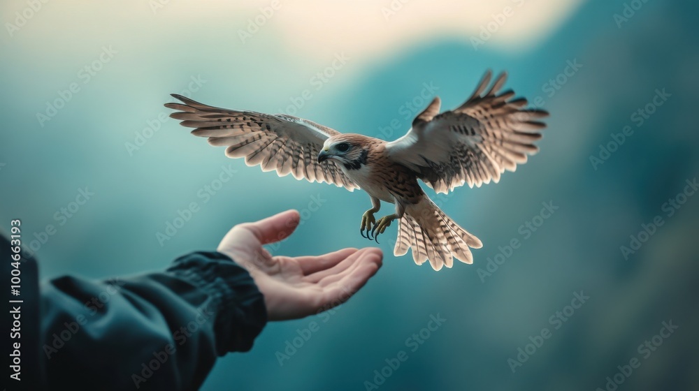 Obraz premium conservationist gently releasing a rehabilitated bird into the wild