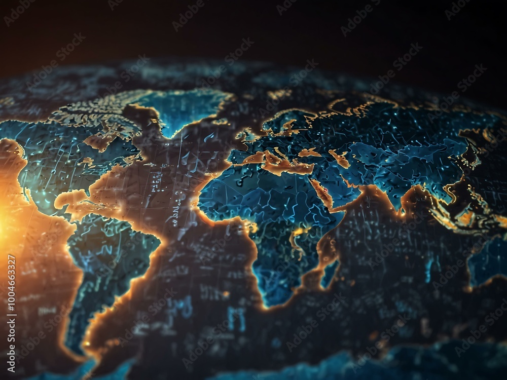 Glowing music notes over a world map for Music Day. Glowing music notes over a world map for Music Day.
