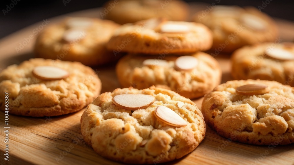 Macaroons spread out on a maple wood chopping board. Macaroons spread out on a maple wood chopping board.