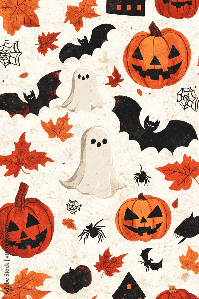 planche d'illustrations d'halloween, citrouille, chauve-souris, fantôme, noir, orange, symboles, jack o lantern planche d'illustrations d'halloween, citrouille, chauve-souris, fantôme, noir, orange, symboles, jack o lantern
