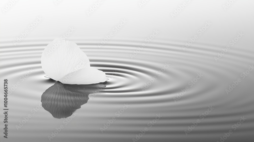White Lotus Petal Floating on Water with Gentle Ripples and Reflection White Lotus Petal Floating on Water with Gentle Ripples and Reflection