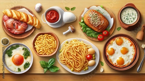 Wallpaper Mural international mix set foods top view on table. Torontodigital.ca