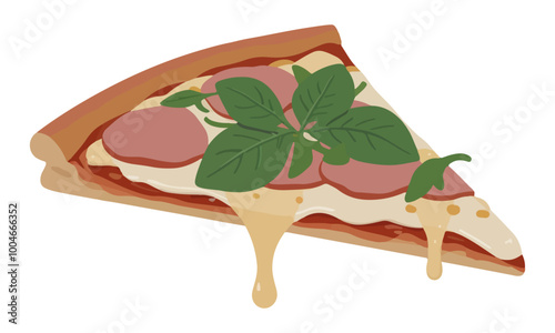 Prosciutto Pizza Slice with Melting Cheese in Vector Style