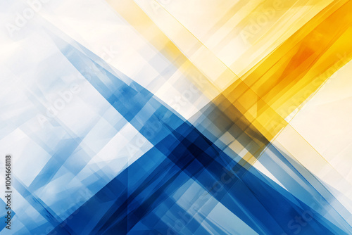 Abstract geometric design featuring overlapping translucent layers in blue and yellow, creating a harmonious pattern with smooth lines and gradients 