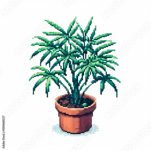 8bit pixel art style illustration of a potted plant