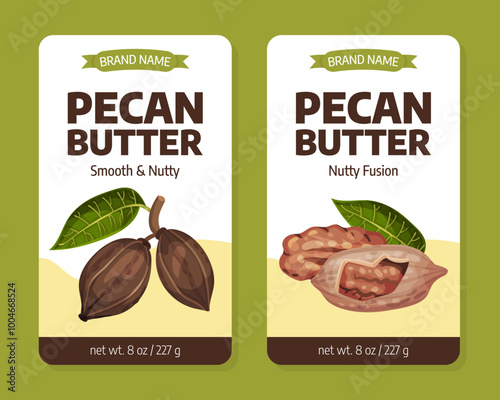 Pecan Nut Butter Label Design with Kernel and Shell Vector Template