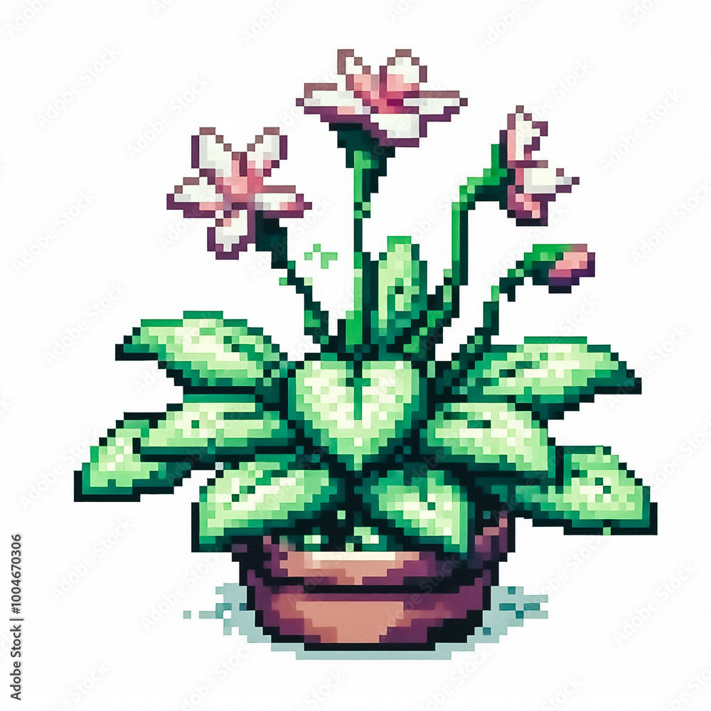 Fototapeta premium 8bit pixel art style illustration of a potted plant