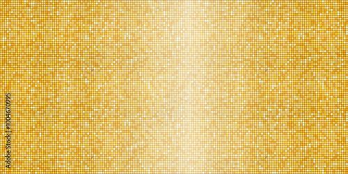 Disco gold tiles, shiny mosaic halftone sparkles. Vibrant paillette background. Sequin texture, Metallic yellow orange decoration, light effect.