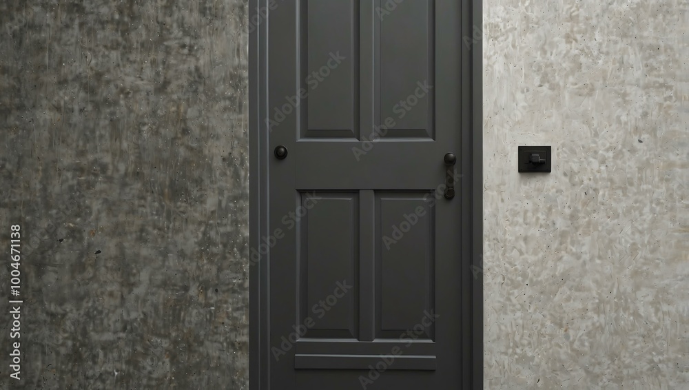 Gray door against a textured white wall Gray door against a textured white wall