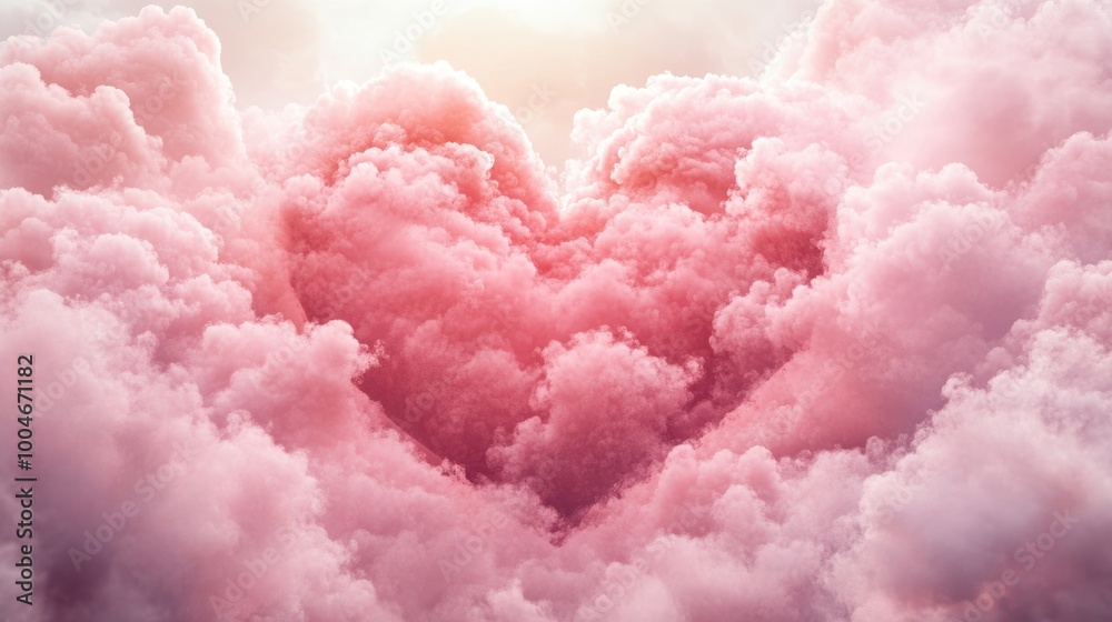 Pink Clouds Surrounding Love Heart. Romantic Valentine's Day Concept Design Pink Clouds Surrounding Love Heart. Romantic Valentine's Day Concept Design
