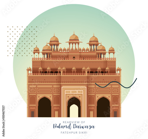 Buland Dawaza - Rearview - Fatehpur Sikri, Uttar Pradesh - Stock Illustration