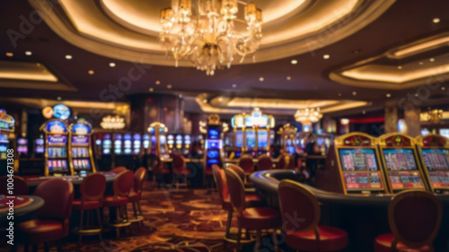 Abstract blur image of casino and gambling room interior for background usage.