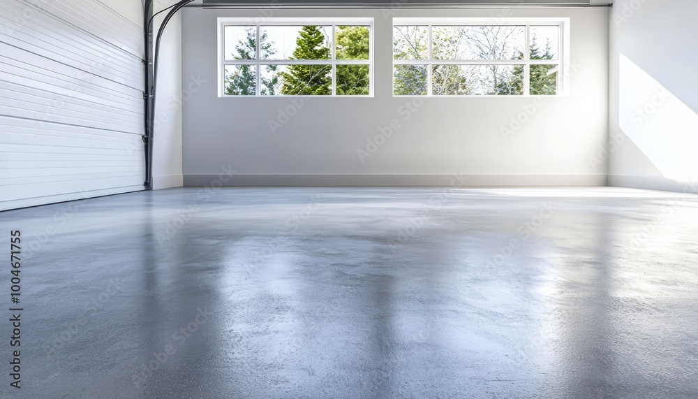 Fototapeta premium Home improvement blog post, Transform your garage floor with self-leveling cement.
