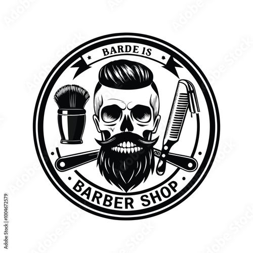 barber stencil vector art silhouette logo design black and white 