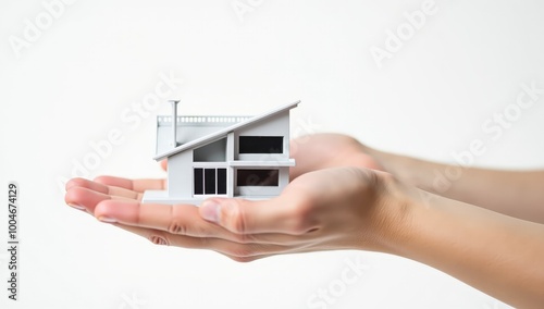 3D House Model in Hands, Symbol of Buying, Building, or Financing a New Dream Home