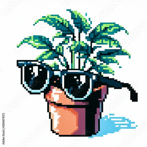 8bit pixel art style illustration of a potted plant