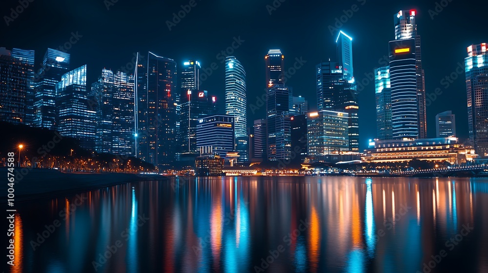 Fototapeta premium Glistening singapore cityscape under starry night sky picture