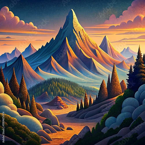 poster amazing colorful landscape of mountain art and illustration photo