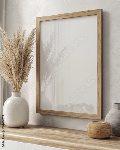 Retro Mockup Frame in Cozy Farmhouse Living Room, Vintage Decor