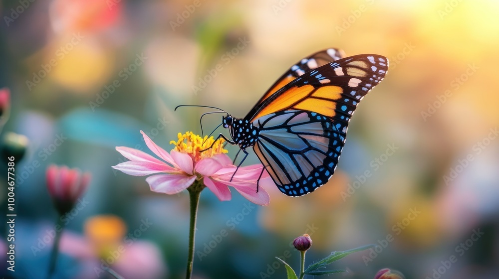 Obraz premium Butterfly on Flower in Serene Garden Setting