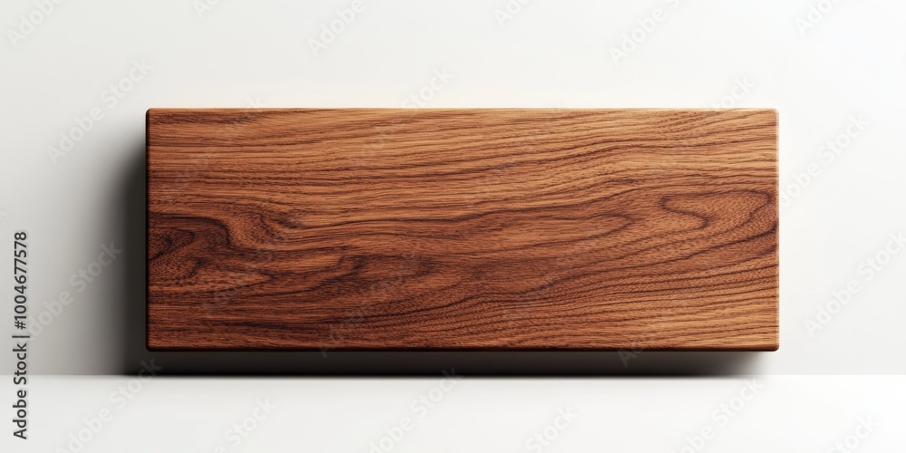 Naklejka premium An isolated 3D wooden plaque with a classic rectangular design, showcasing a smooth surface and subtle wood grain details, placed against a simple white backdrop
