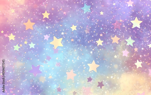 A lot of fantastic cute stars scattered in the rainbow-colored sky, generative ai