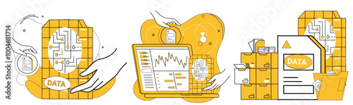 Work with data vector illustration. Digital service blooms under nurturing care precise data analytics Working with data metaphorically acts as alchemist, turning data into insights