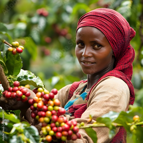 Woman picking the coffee fruit to begin the process of obtaining roasted coffee.

