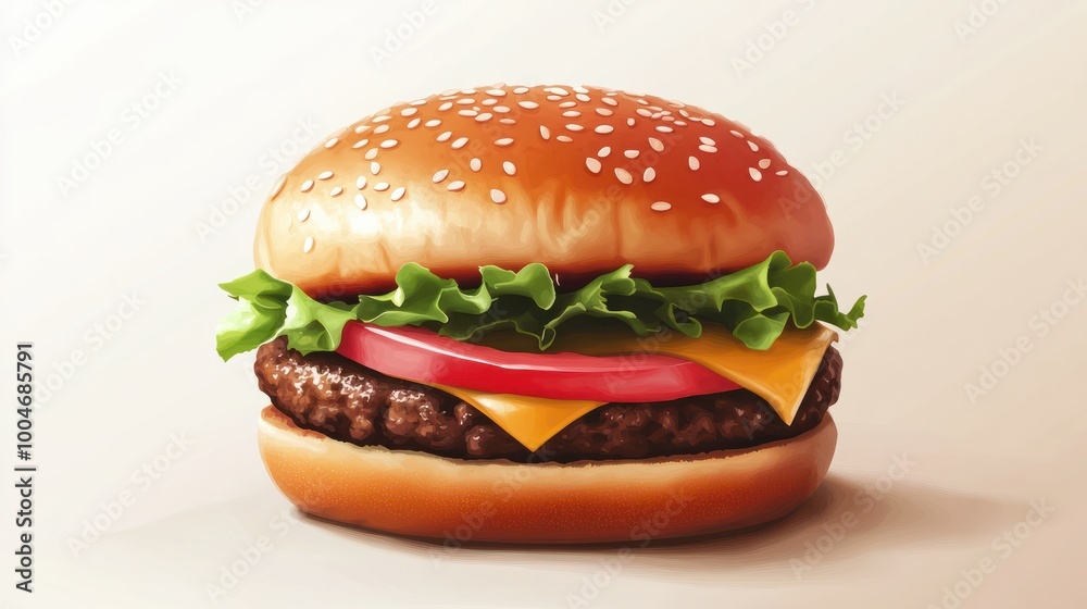 Assembled vegan burger with patty, lying flat on a clean surface Assembled vegan burger with patty, lying flat on a clean surface