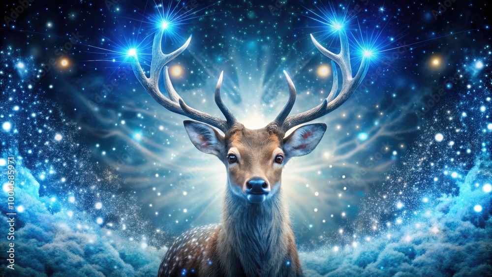 Magical Christmas deer with glowing blue lights and sparkles surrounding it Magical Christmas deer with glowing blue lights and sparkles surrounding it