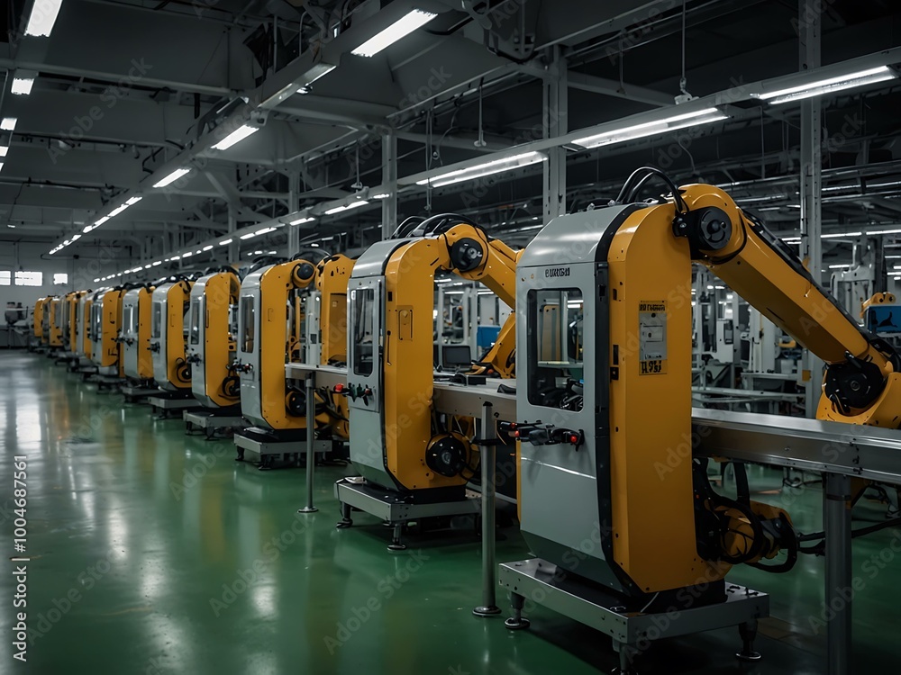 High-tech robotic assembly line. High-tech robotic assembly line.