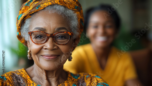 Smiling elderly woman with glasses close-up