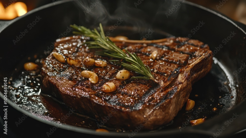 Exquisitely Char Grilled Plant Based Steak with Aromatic Rosemary and Vegan Garlic Butter Sauce