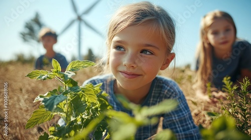 kids exploring sustainable energy solutions focusing on renewable resources and green technologies for an eco-friendly future and environmental education in sustainability photo