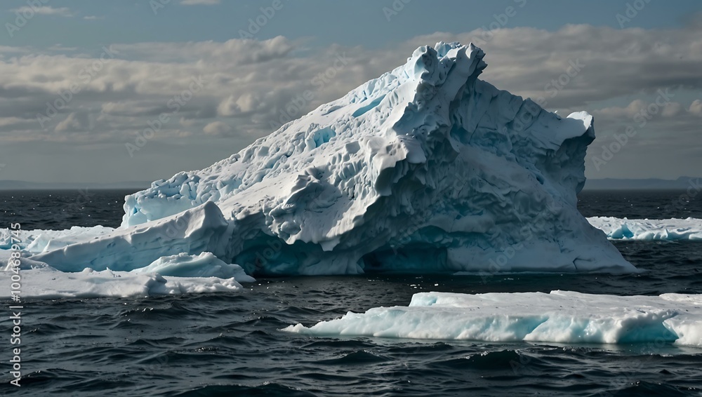 Iceberg collapsing into the ocean, creating a massive splash and symbolizing climate change's impact. Iceberg collapsing into the ocean, creating a massive splash and symbolizing climate change's impact.