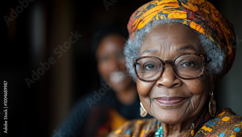 Smiling elderly woman with glasses close-up