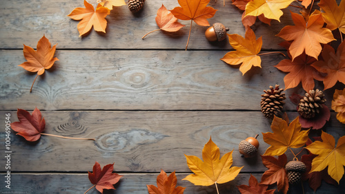Fall Autumn Leafs Orange Brown Background Wood
