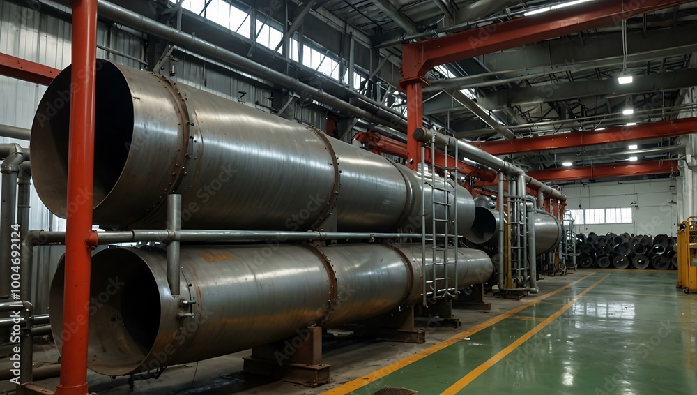 Industrial steel pipes and structures in a modern facility. Industrial steel pipes and structures in a modern facility.